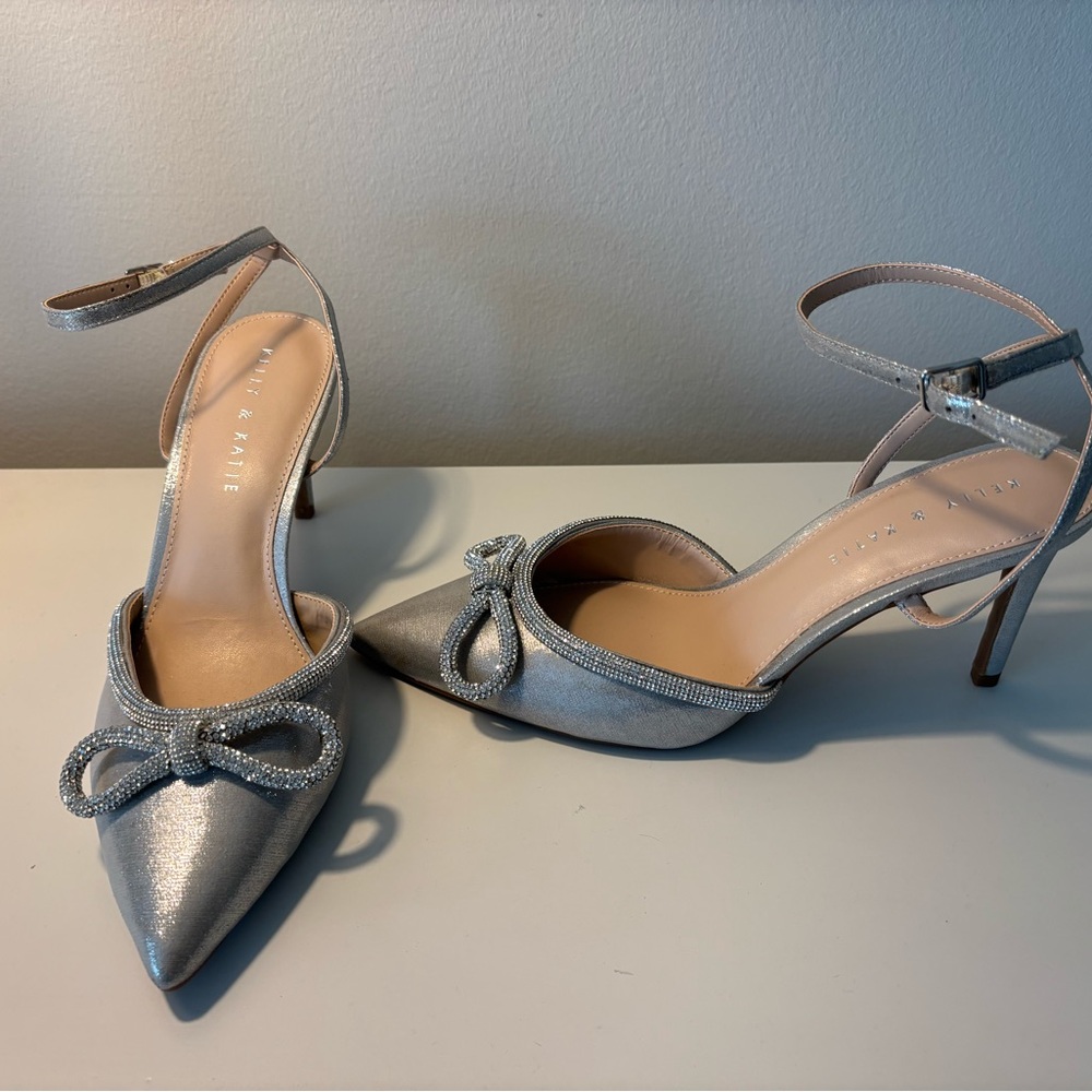 Silver Ankle Strap Heels with Bow by Loeffler Randall